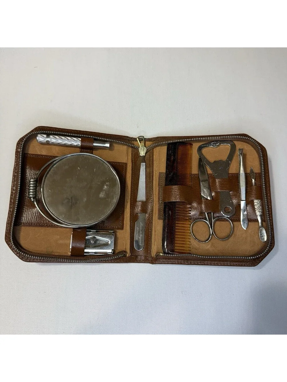 Vintage Trojan Made in England Leather Travel Grooming Shaving Kit Gillette